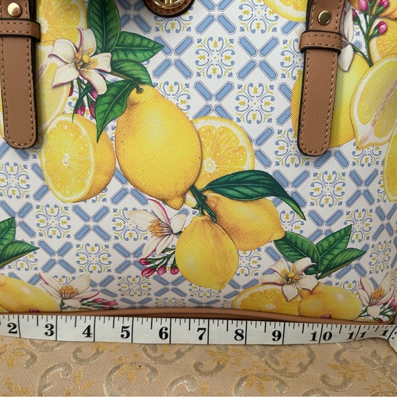Lemon Print Satchel with Tan Handles - Picture 3 of 7